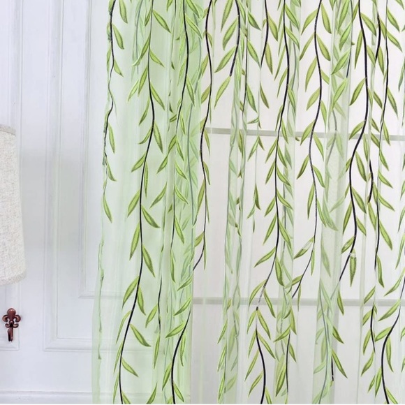 81cnP0aiB7L._AC_UF350,  2 Pcs Leaves Print Sheer Voile Curtain L78xW39”